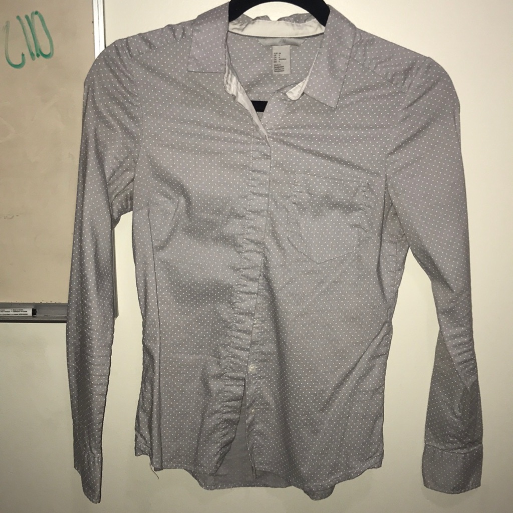 Light Gray White Dots Button Down
